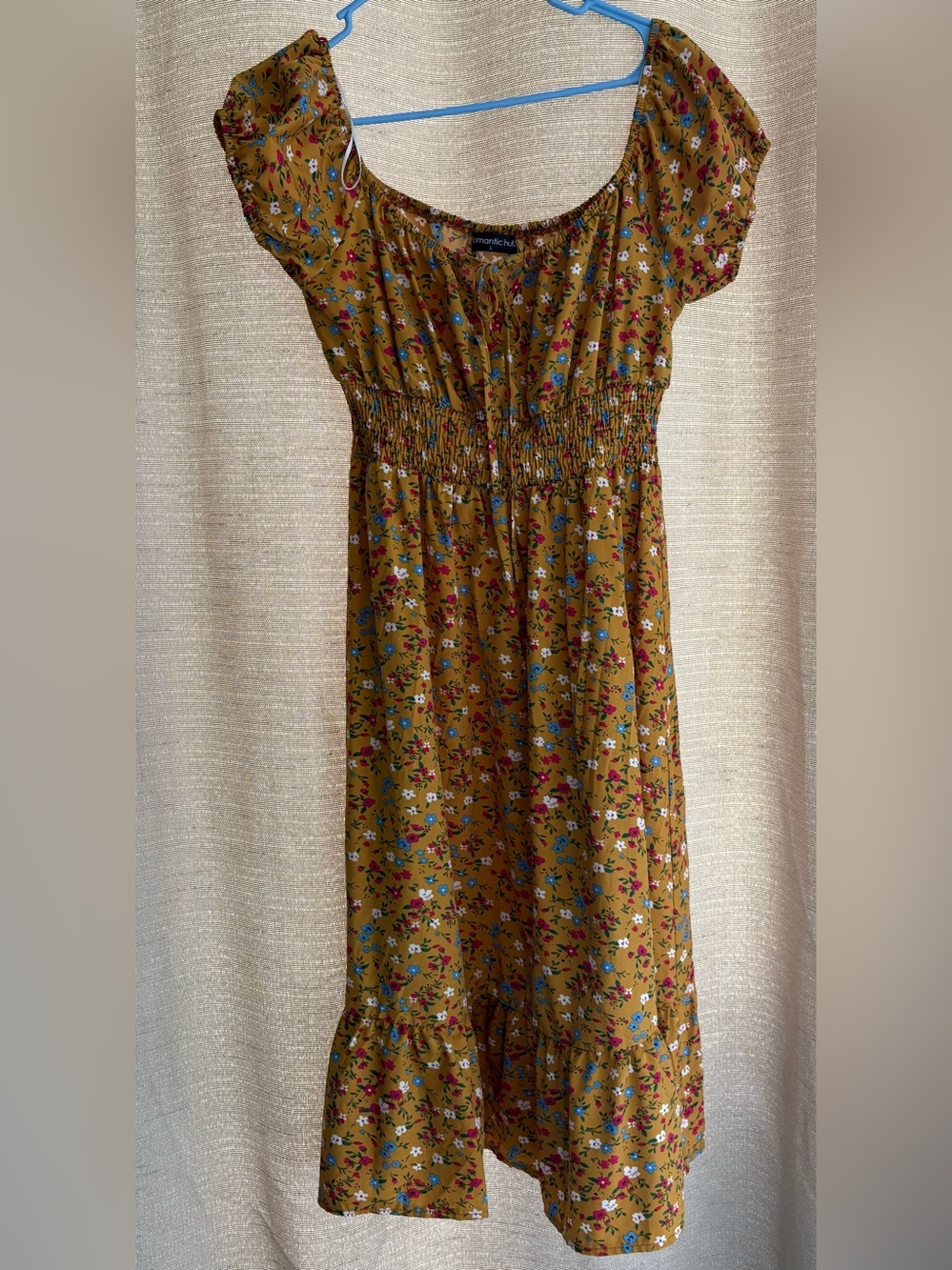 Romantic Floral Midi Dress - Mustard